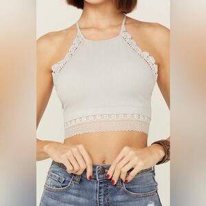 Fornia WOMEN'S CAGED BACK HIGH NECK CROCHET BRALETTE TANK TOP size S/M